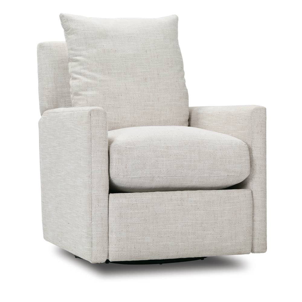 Modern cream swivel recliner chair with textured chevron fabric and a plush back cushion for living room comfort.