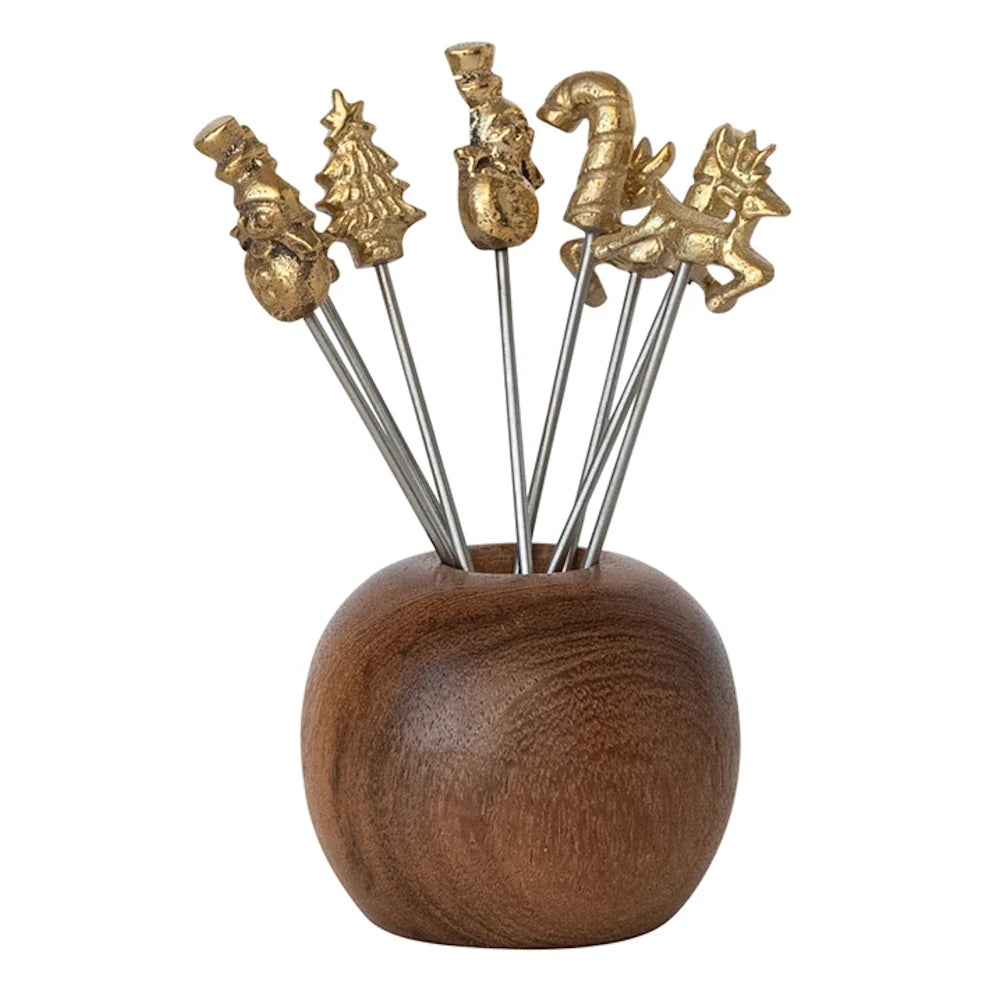 Mango Wood Holder with Appetizer Picks