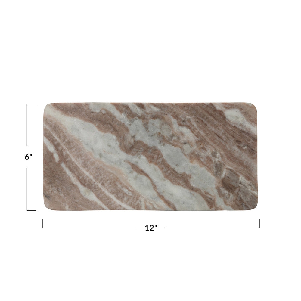 A rectangular pink and white marbled board with dimensions indicating 6 inches wide by 12 inches long.