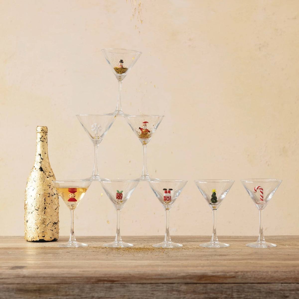 Martini Glass with Holiday Figure Inside