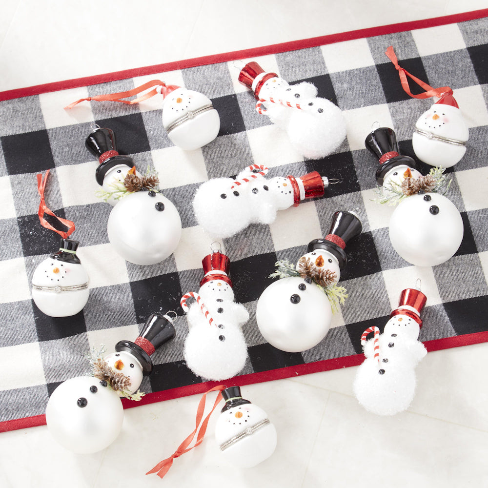 Matte White Blown Glass Snowman Ornament with Pinecones — alternate view 2
