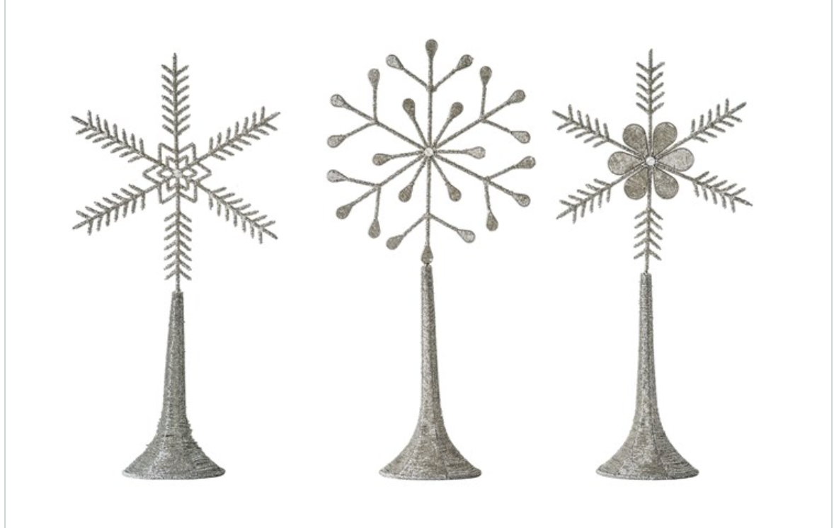 Beaded Snowflake on Stand, Silver Finish