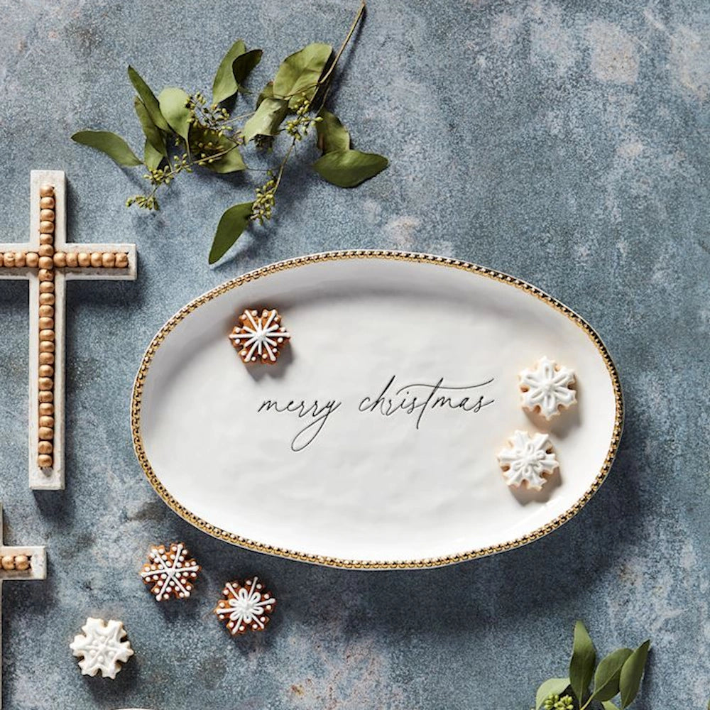 Merry Christmas Gold Beaded Platter