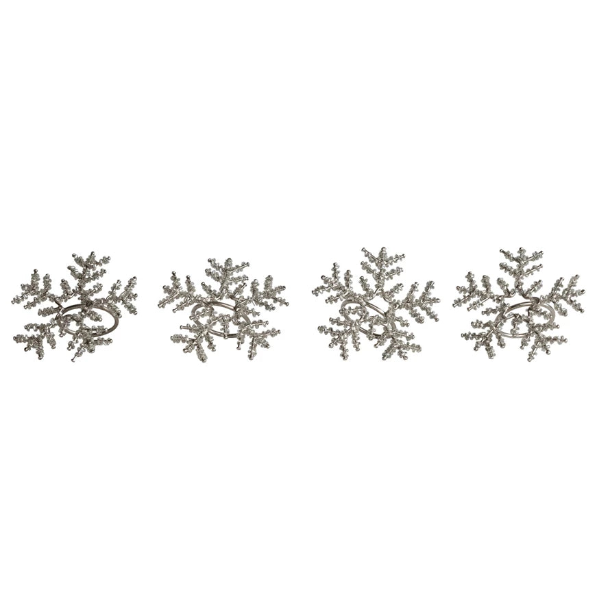 Metal & Glass Beaded Snowflake Napkin Rings