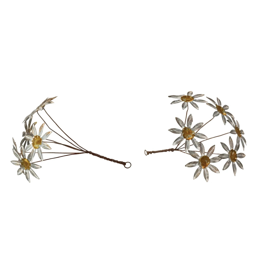 Vintage-style metal hanging daisy bunch shown from a side profile view and facing forward.