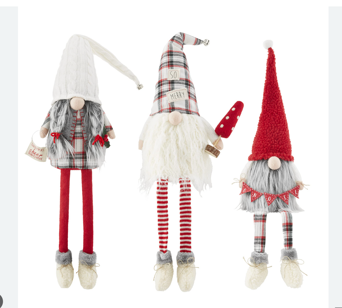 White Knit Hat Dangle Leg Gnome with Jingle Bell