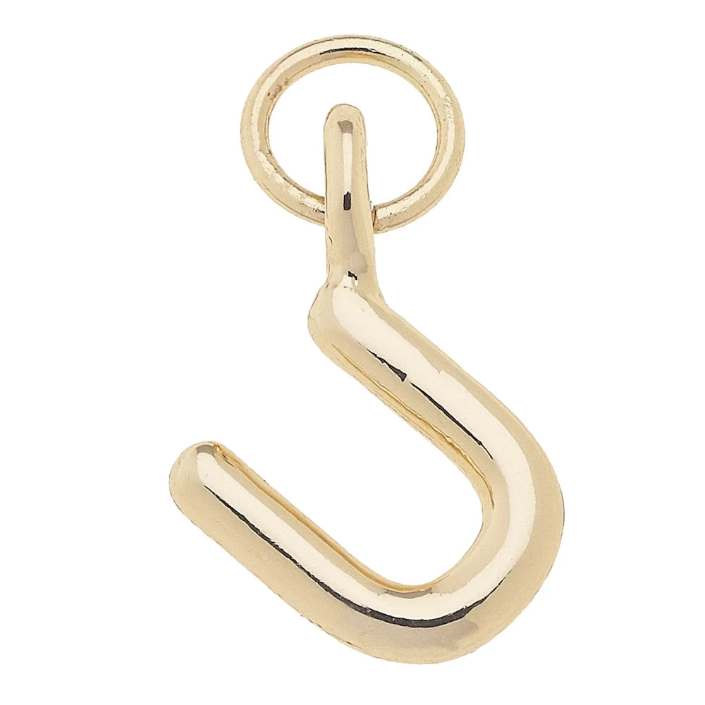 Shiny gold mini initial U letter charm with a polished finish and jump ring for jewelry making and necklaces.