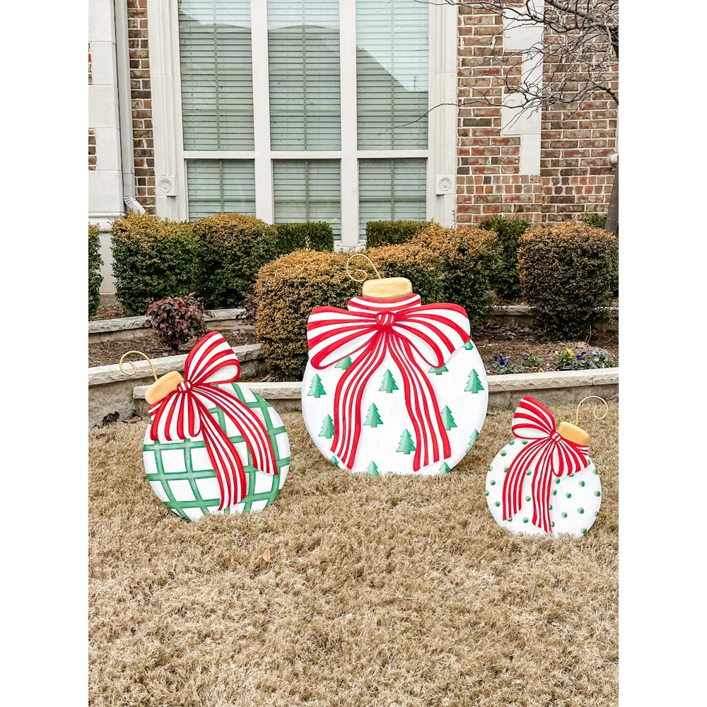 Set of 2 Modern Red, White & Green Ornaments