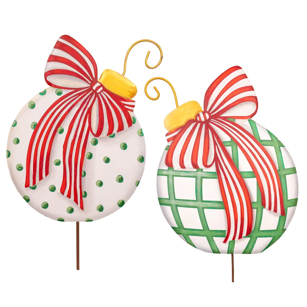 Set of 2 Modern Red, White & Green Ornaments — alternate view 2