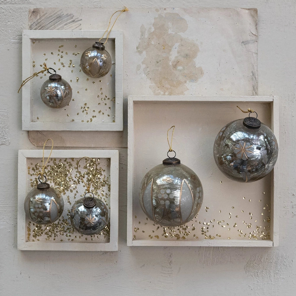 Multi Color Etched Glass Ball Ornament
