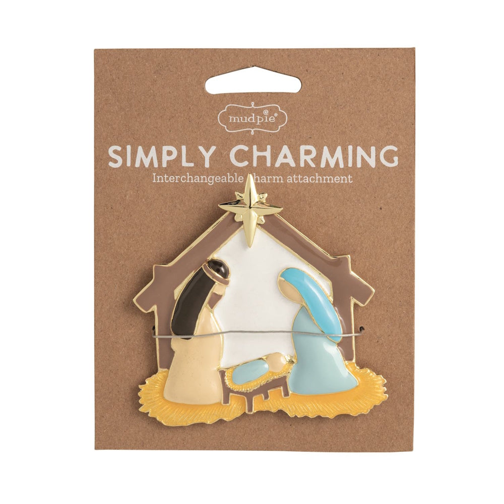 Mud Pie Simply Charming interchangeable nativity scene charm with Mary, Joseph, and baby Jesus.