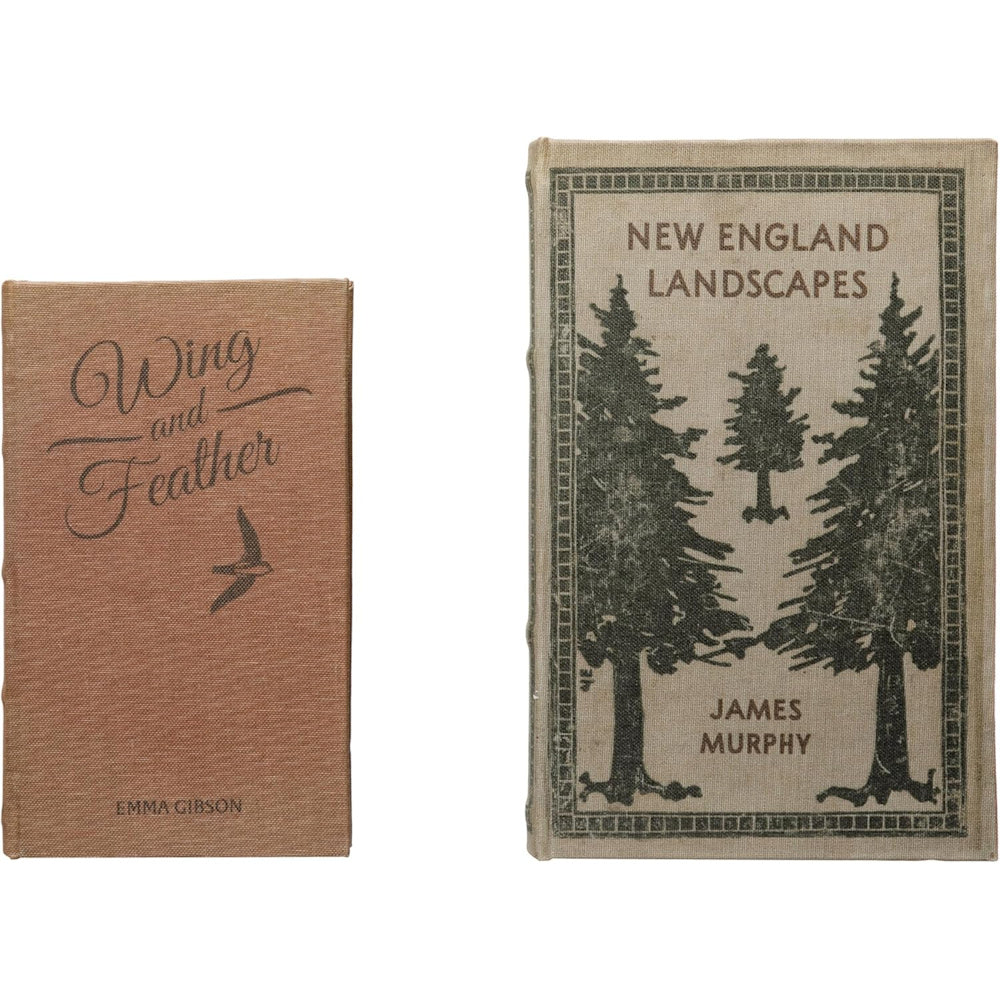 Wing and Feather by Emma Gibson and New England Landscapes by James Murphy vintage-style cloth-bound books.