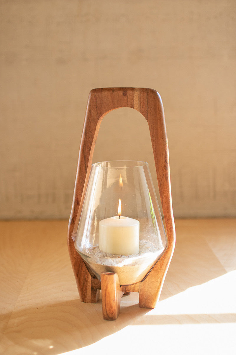 Oval Wood and Glass Lantern