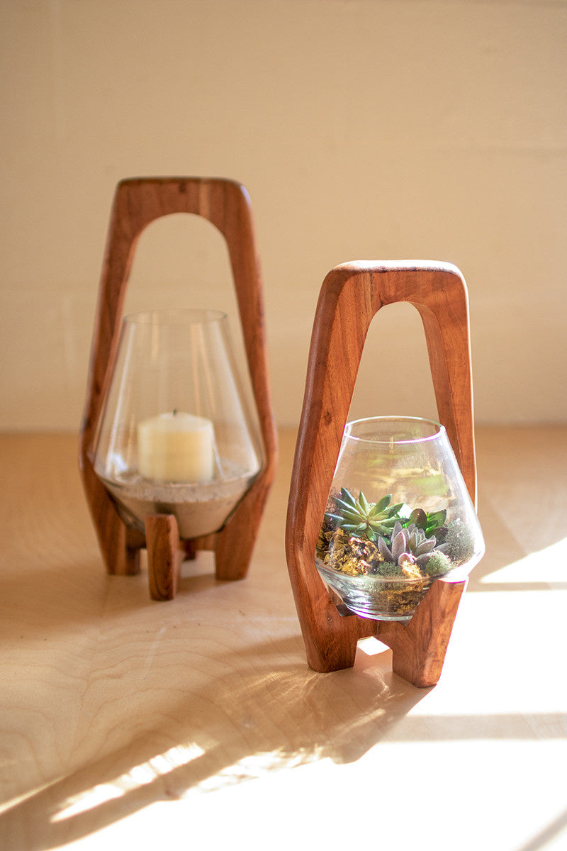 Oval Wood and Glass Lantern — alternate view 2