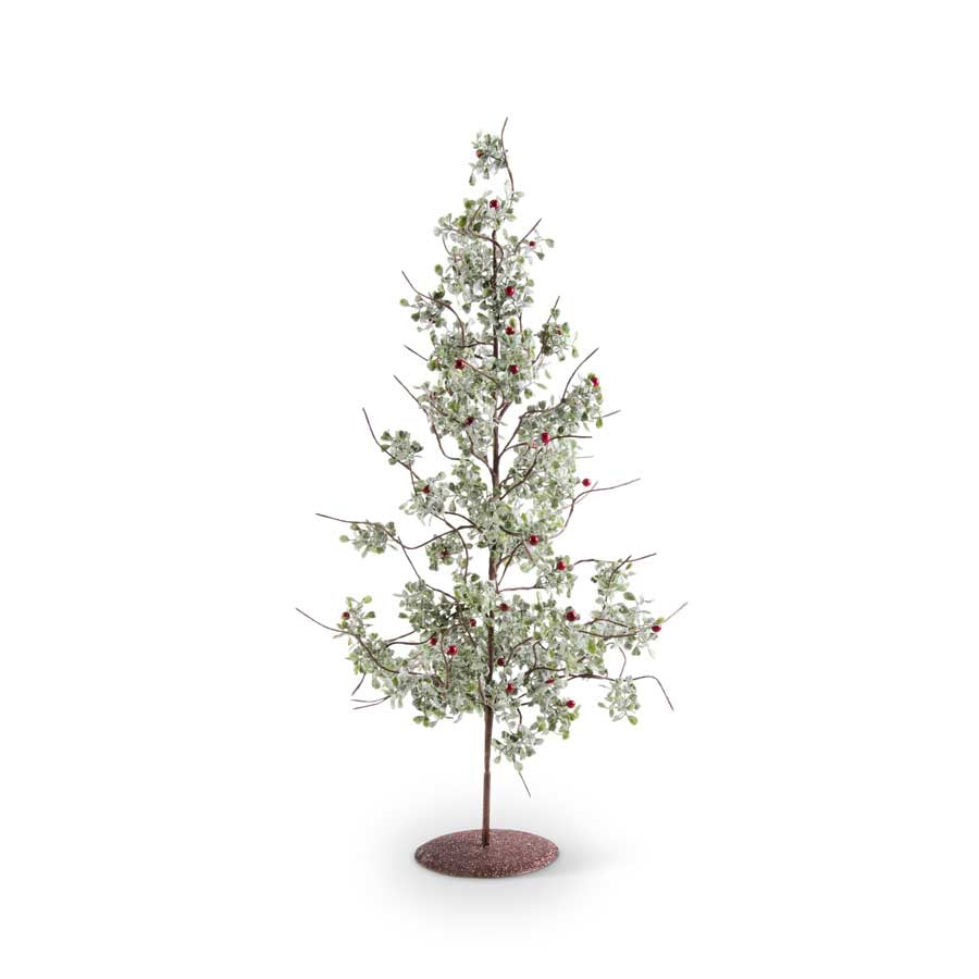 30 Inch Glittered Mistletoe Tree w/Red Berries