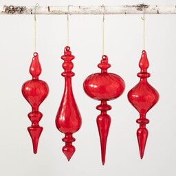 Red Glass Finial Ornament, 4 Styles
