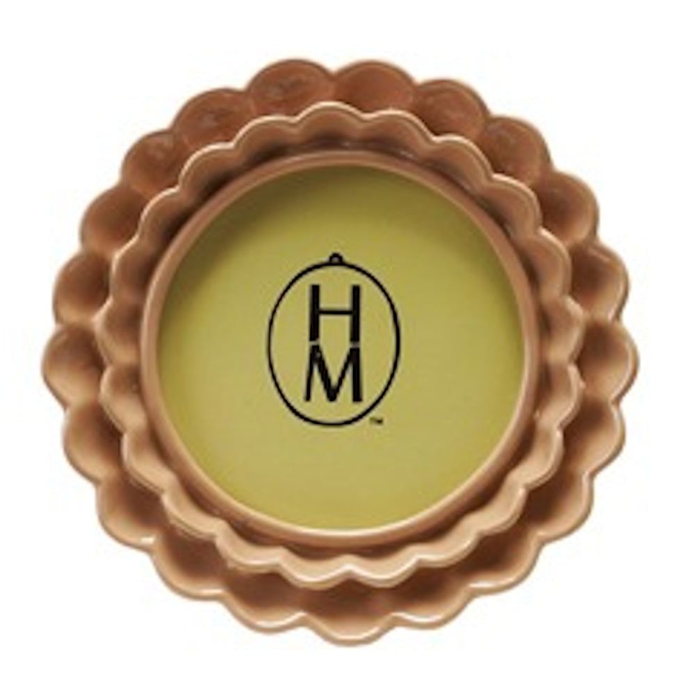 Round orange photo frame with a double-layered ruffled border on a white background.