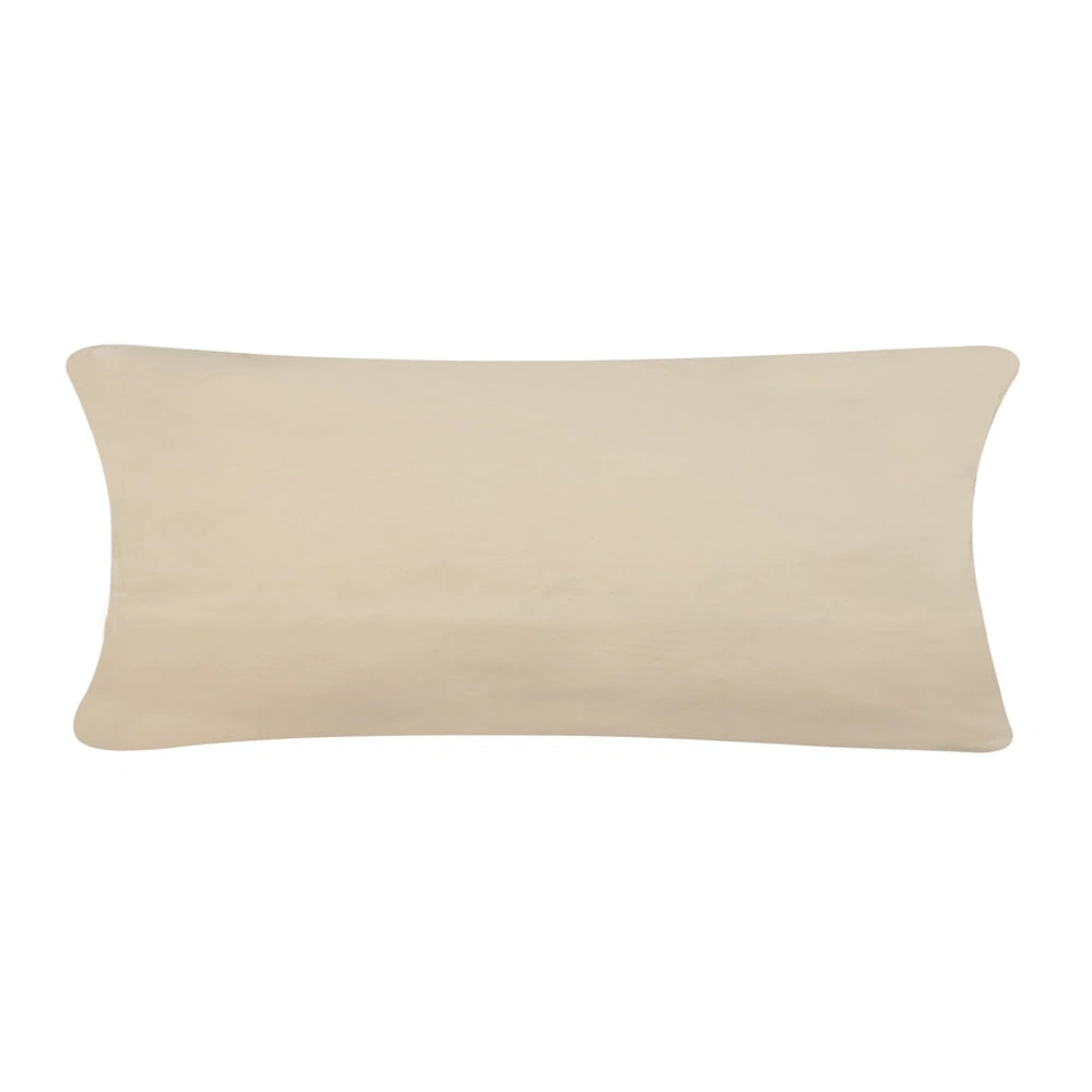 Plain, solid beige rectangular lumbar pillow back on a white background.