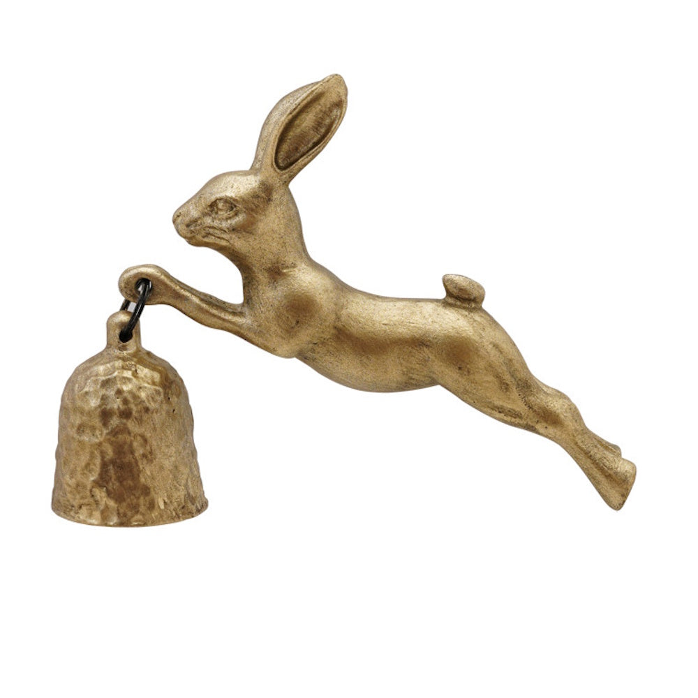 Gold-toned pewter leaping rabbit candle snuffer.