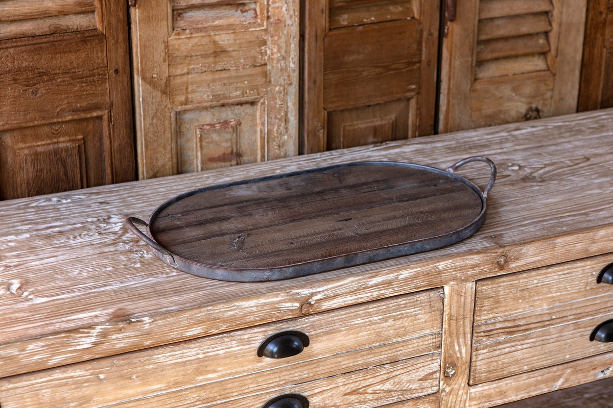 Wood and Metal Oblong Tray