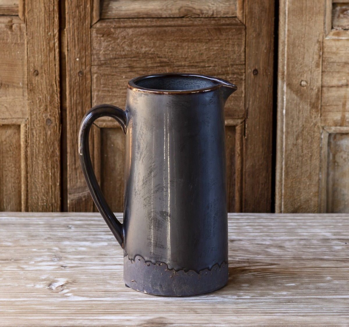 Smoked Glazed Pottery Tall Pitcher Vase