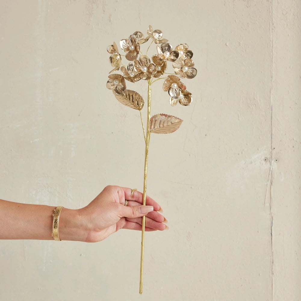 Pink & Gold Faux Flower Pick with Pearls
