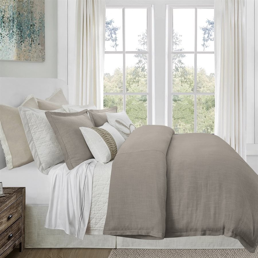 Hera Linen Duvet, Taupe- Queen — alternate view 3