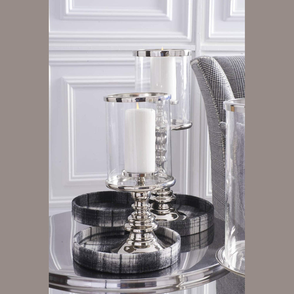 Smalll Polished Silver Metal Pillar Hurricane — alternate view 3