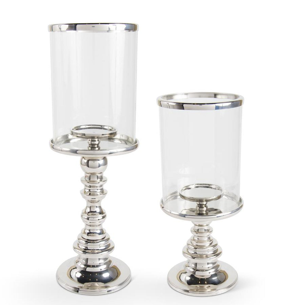 Smalll Polished Silver Metal Pillar Hurricane — alternate view 2