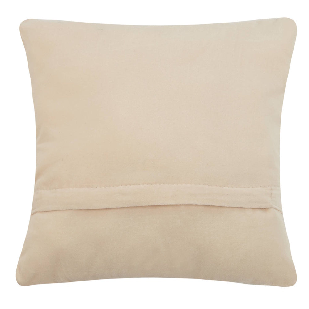 Square cream velvet throw pillow with a hidden zipper closure on the back and soft plush texture.