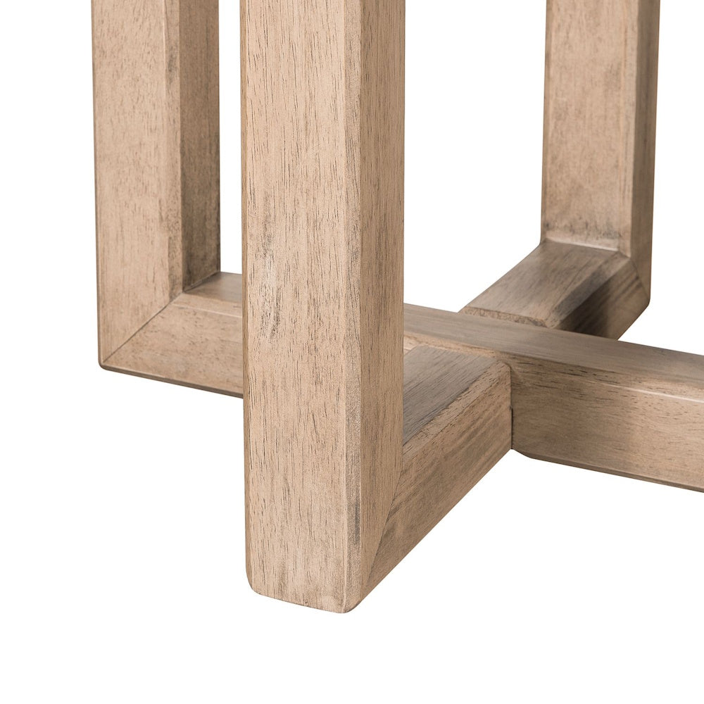 Proximity Place chairside table base with a light natural wood finish and cross stretcher.