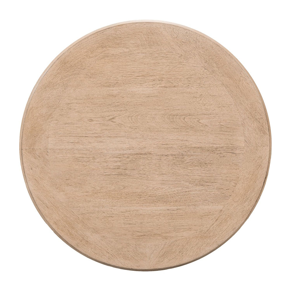 Proximity Place round chairside table top in a light natural finish with a pie-matched wood grain veneer.