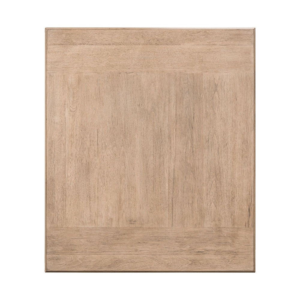 Top down view of the Proximity Place rectangular wooden end table showing the natural wood grain surface.