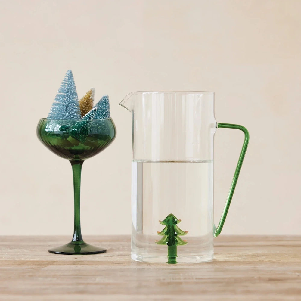 Quart Glass Pitcher with Tree Inside & Handle