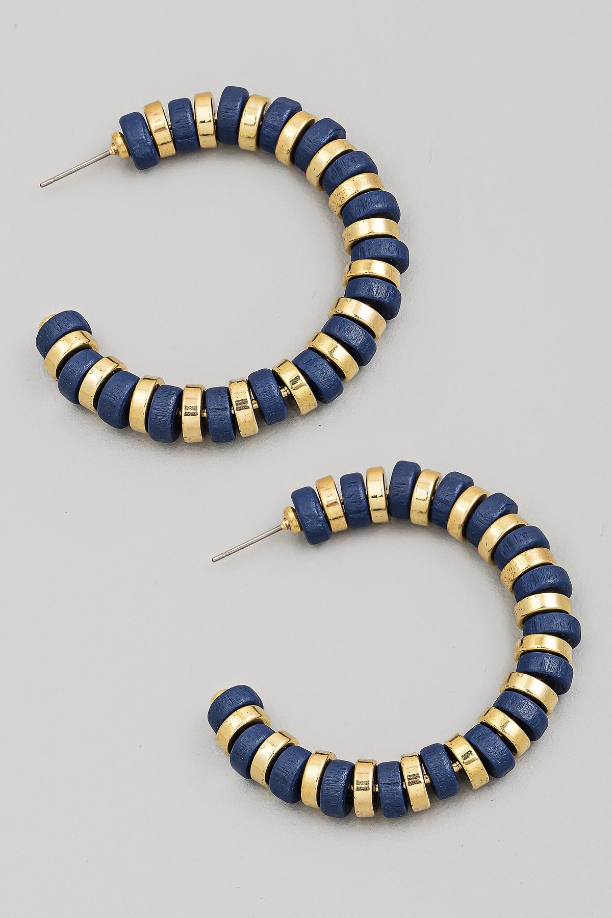 Metallic And Matte Beaded Hoop Earrings - Navy