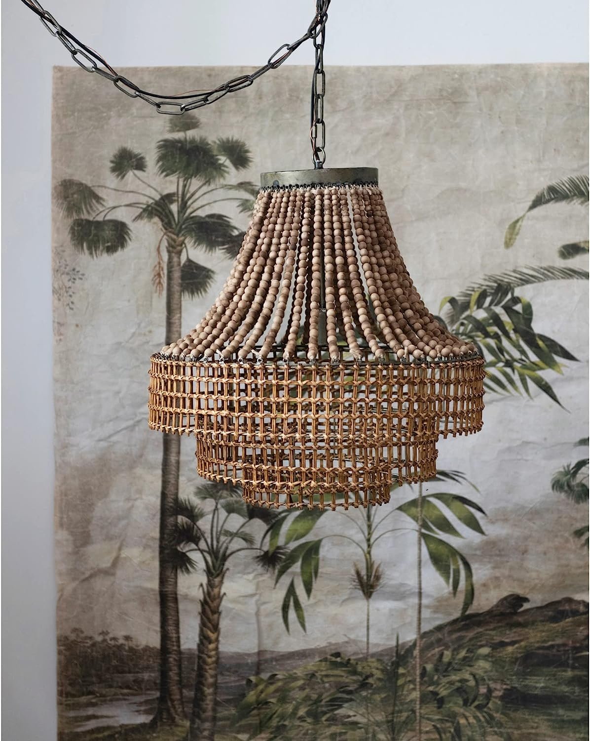 Metal, Rattan and Wood Bead Chandelier — alternate view 4