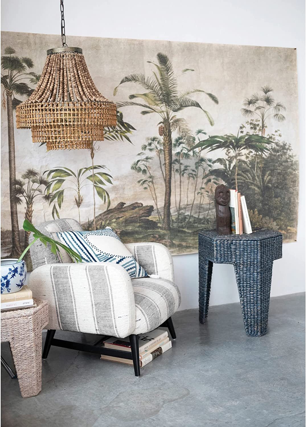Metal, Rattan and Wood Bead Chandelier — alternate view 3