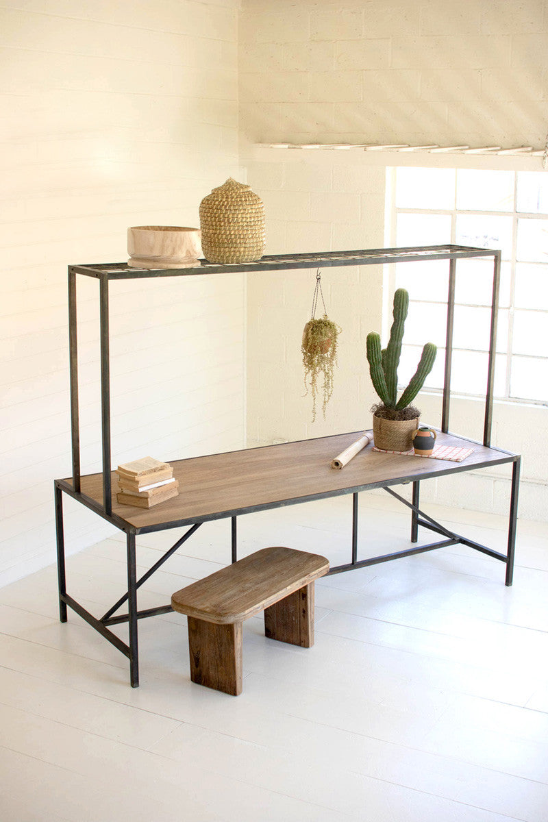 Metal Store Display Table with Wooden Top