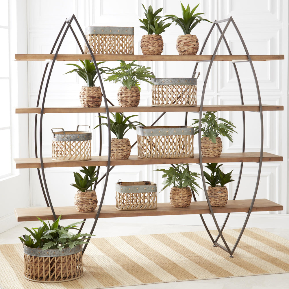 Large Rectangular Woven Bamboo Wall Basket with Metal Trim — alternate view 3