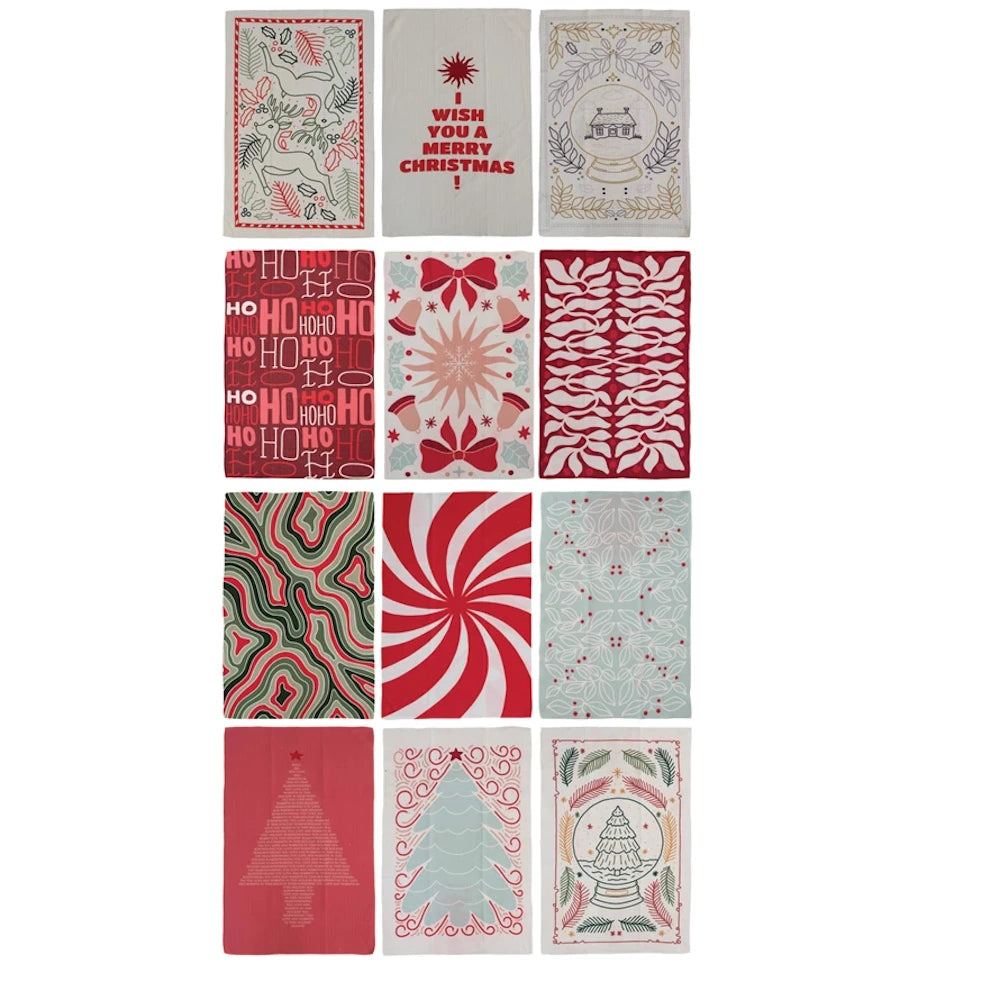 Recycled Microfibre Tea Towels with Holiday Pattern