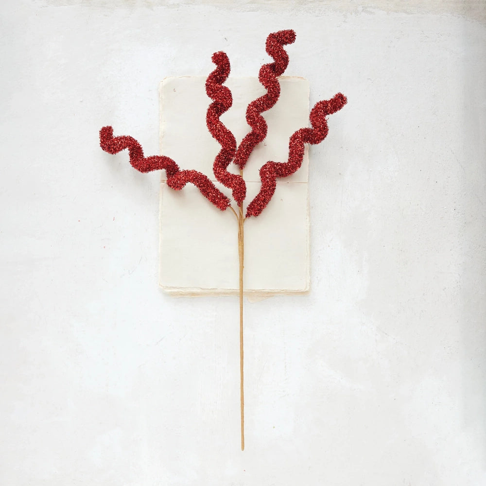 Red Foam & Tinsel Curly Stem