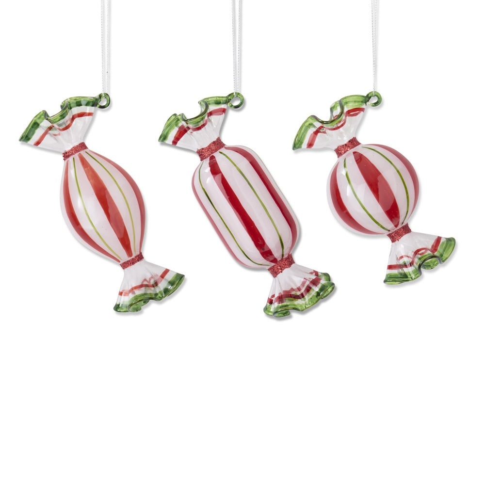 Red & Green Glass Candy Ornaments