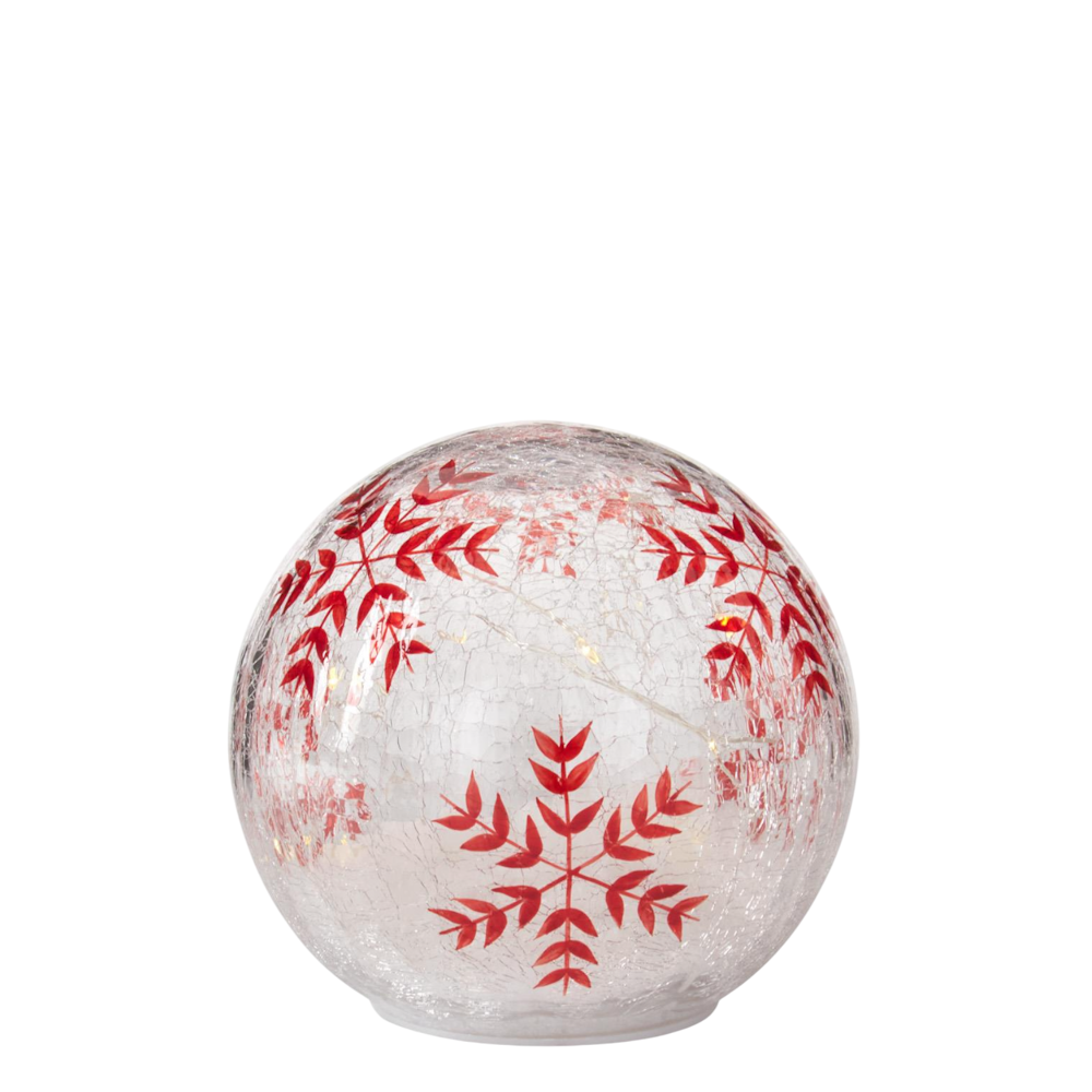 Red Hand-painted Snowflake LED Crackled Glass Globes — alternate view 3