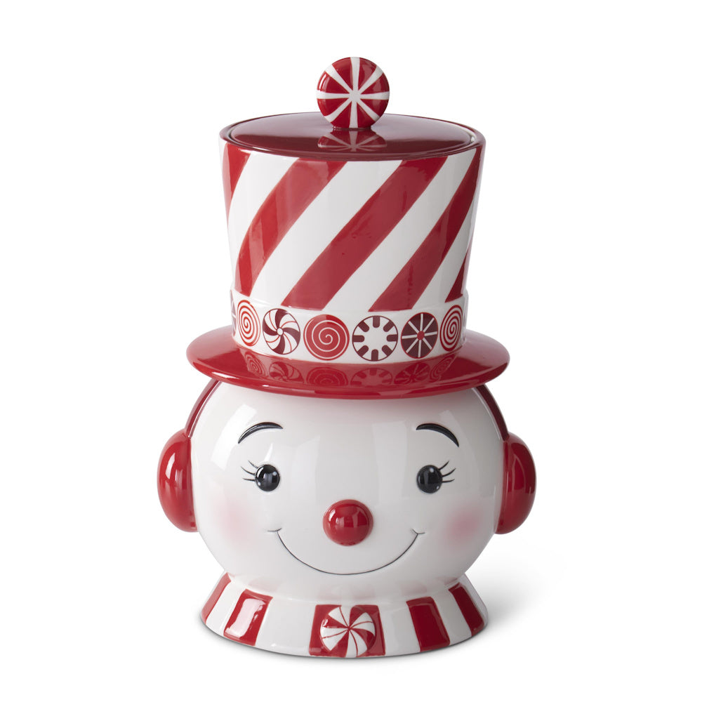 Red & White Dolomite Snowman Cookie Jar