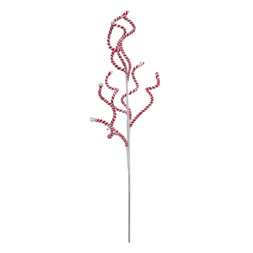 Red & White Fabric & Wire Striped Swirl Stem