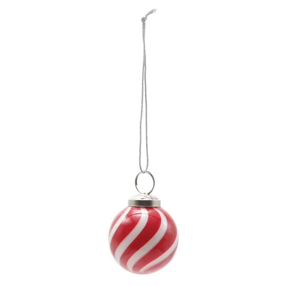 Red & White Glass Ball Ornament with Stripes — alternate view 2