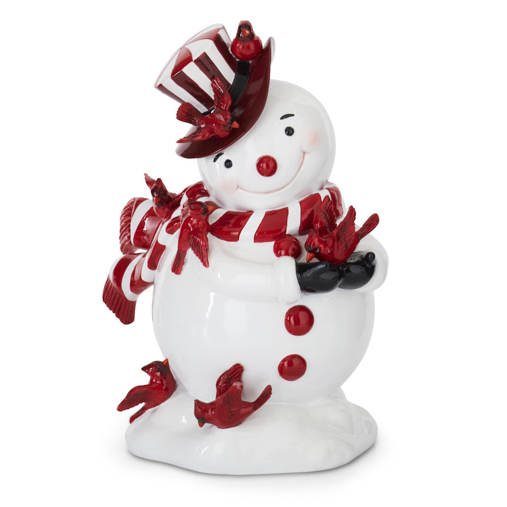 Resin Glossy Red & White Snowman with Cardinals