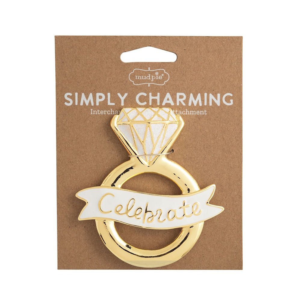 Gold diamond ring "Celebrate" interchangeable charm by Mud Pie.