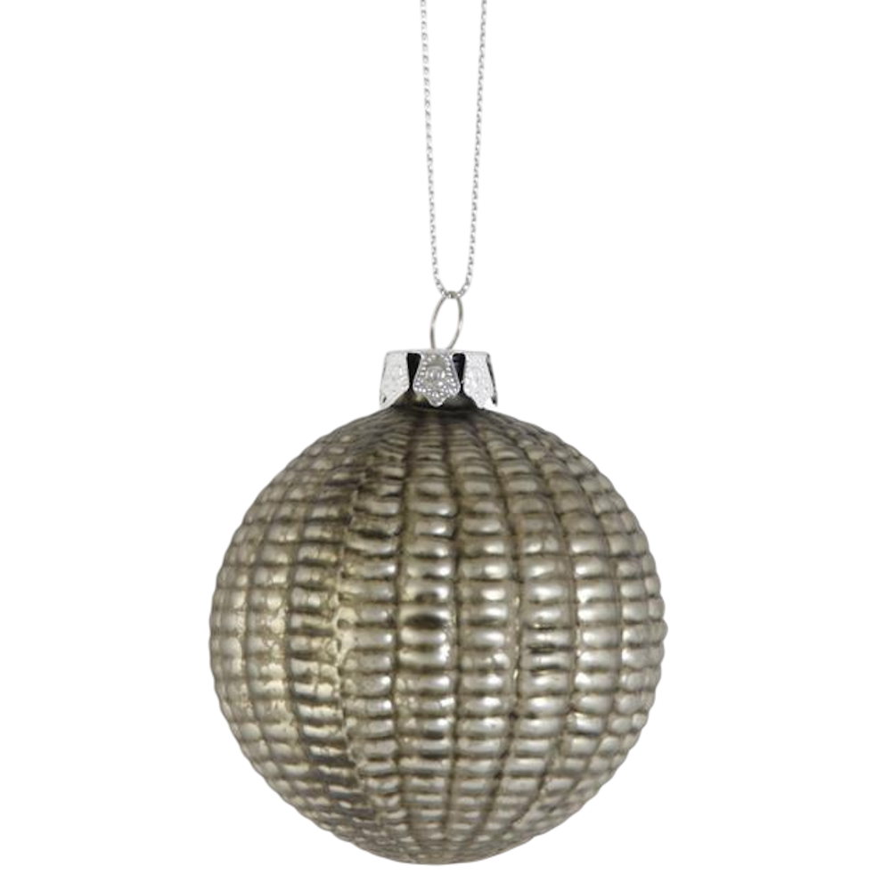 Round Ribbed Mercury Glass Ornament — alternate view 2