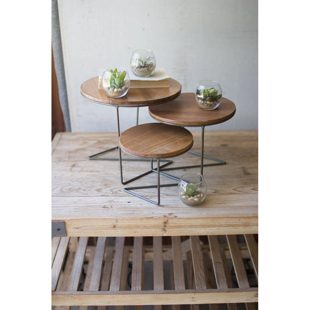 Round Wire Display Riser with Wood Tops